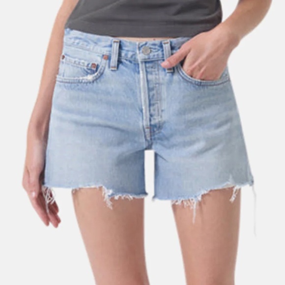 Agolde Pants - Agolde Parker Long Shorts in Agreement Light Wash Distressed Denim Shorts
